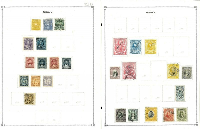 Ecuador 1865-1938 M & U Hinged on Blank Scott Internsational Pages.