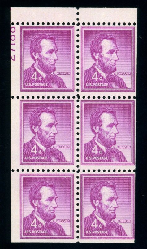 US Stamp #1036b Lincoln 4c - Book Pane of 6 - MNH - CV $37.50 (See Note)