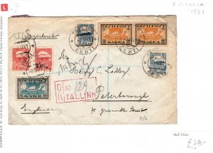 ESTONIA Cover Registered Tallinn GB Peterborough 1921{samwells-covers} SL7