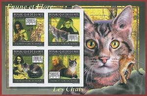 FRENCH GUINEA - ERROR, 2011 IMPERF SHEET: CATS, Fauna & Flora, F.Zappa, E.Taylor