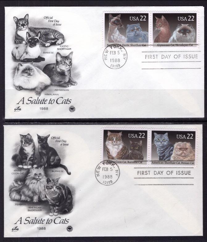 US 2372-2375 Cats PCS Artcraft Variety U/A Set of Two FDC