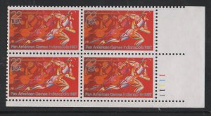 1987 Pan American Games Plate Block Of 4 22c Postage Stamps, Sc# 2247, MNH, OG