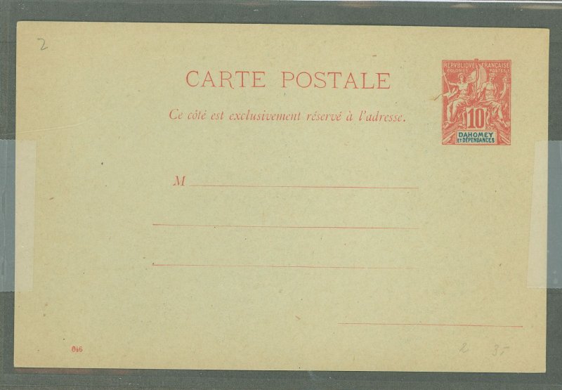 Dahomey  1900 10c red on green O46 at LL