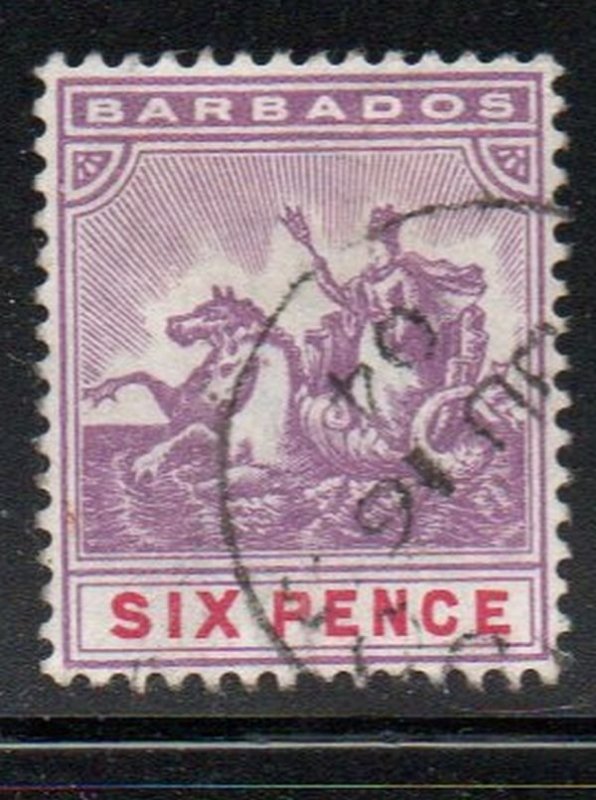 Barbados Sc 76 1892 6d violet & carmine seal of colony stamp used