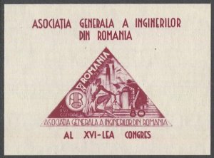 ROMANIA 1945 Sc C23  MNH  80L  Imperf Triangle s/s, Engineer Congress