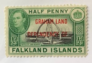 Graham Land dependency Falkland Islands 1944 Scott 2L1 MH- ½p, Whale's ...