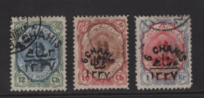 Iran 1918 Ahmad Shah Qajar Provisionals #607-609 F-VF Used