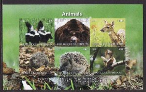 Djibouti-unused NH sheet of 6-Animals-Skunks-Squirrels-2