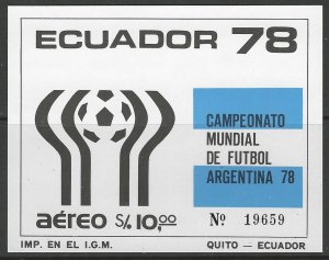 ECUADOR 1978 10s World Cup Souvenir Sheet Sc C631 MNH