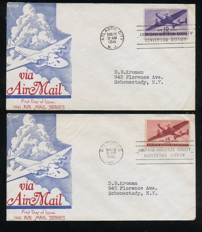 US C27 & C28 Air Mail Transport Plane match ADDR pair of Anderson cachet FDC