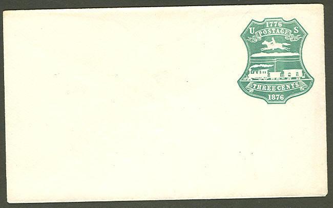 US #U219 3¢ green on white, unused entire, single line under Postage