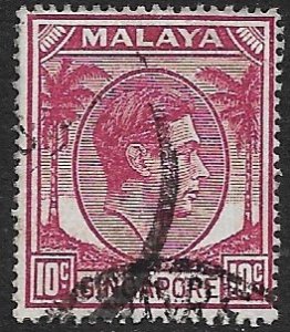 SINGAPORE 1949-52 KGVI 10c Plum P.18 Scott No. 9a VFU