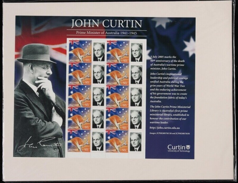 AUSTRALIA 2005 John Curtin $5 SES 50c Kangaroo Curtin tabs. MNH **. 400 produced