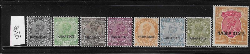 INDIA-NABHA STATE SCOTT #51-58 1927-32 INDIA OVERPRINTS(SHORT SET) -MINT HINGED