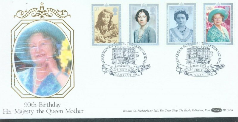 Great Britain 1990 Queen Mother FDC with Clarence House cancel 