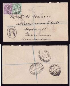 Cape Town Africa #14278-Kimberley 30 Ja 1905-reg'd to Tasmania-B/S Hobart