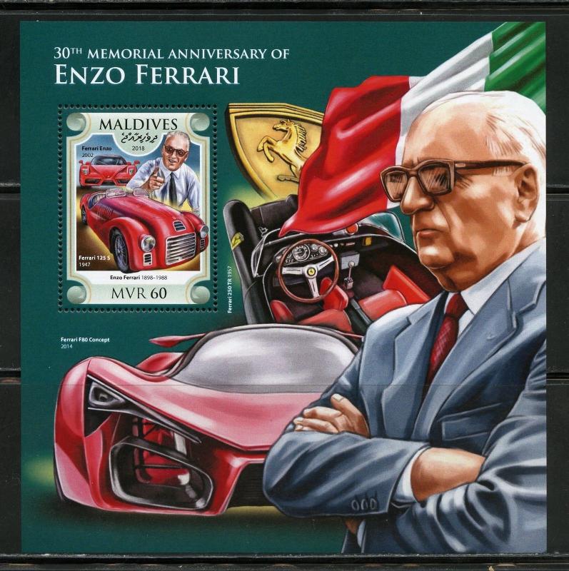 MALDIVES  2018 30th MEMORIAL ANNIVERSARY OF ENZO  FERRARI  SOUVENIR SHEET MINT