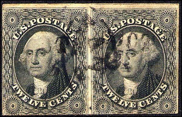 1851 US Stamp #17 A16 12c Used Pair Catalogue Value $575
