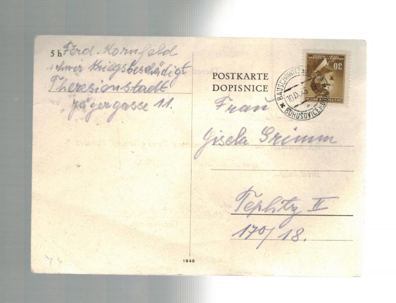 1943 Germany Theresienstadt Concentration Camp Postcard Cover Package Receipt KZ