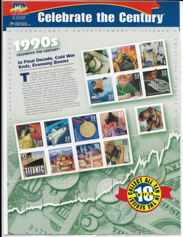 USA  3191 MNH SHEETS 1990's CELEBRATE THE CENTURY