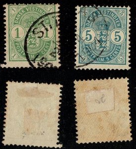 Danish West Indies #21-22 used 1c,5c