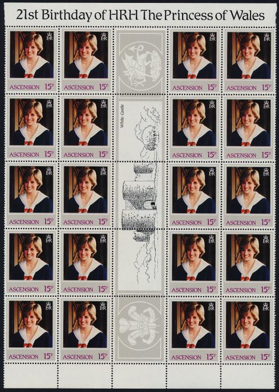 Ascension Island 313-6 Gutter strips of 20 MNH Princess Diana 21st Birthday