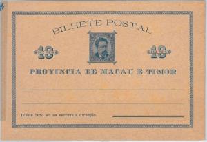 PORTUGAL colonies : MACAU & TIMOR -  POSTAL STATIONERY CARD: Higgings & Gage# 1a