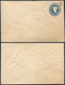 EP6da QV 2d Blue Post Office Envelope on Silk Thread 2 Paper Mint