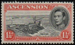 Ascension 42 - Used - 1 1/2p Pier at George Town (red, perf 13)(1938)(cv $0.80)