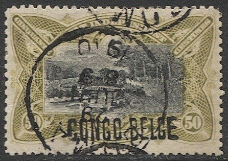 BELGIAN CONGO 1908 Sc 36  50c Railroad Bridge, Used VF, BOMA  postmark