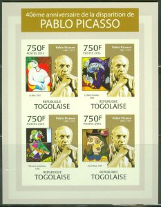 TOGO 2013 PABLO PICASSO 40TH MEMORIAL ANNIVERSARY SHEET OF FOUR STAMPS IMPERF