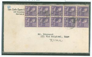 US 807 1947 Ten 3c Jefferson (presidential/prexy series) paid two times the 15c per half ounce airmail rate to Europe on this 19