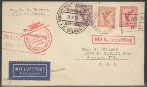 Germany 1930 Bremen Schleuderflug 25.8.1930 Catapult Cover Airmail Cachet 103296