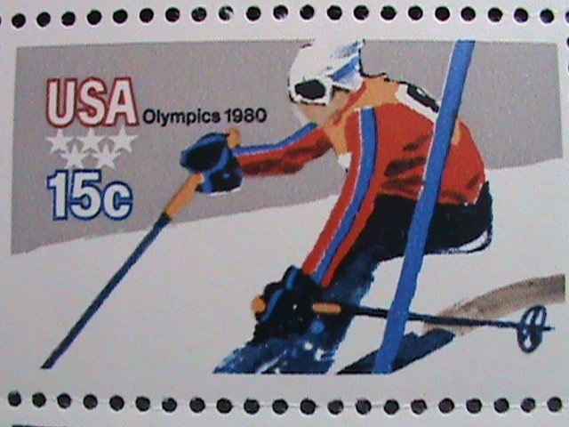 ​UNITED STATES-1980-SC#1798a WINTER OLYMPIC GAMES -MNH IMPRINT PLATE BLOCK VF
