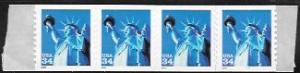 US #3477  MNH Coil of 4 stamps. Lady Liberty.  Coil #1111