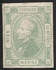 MEXICO 1872  Sc 93 6c Hidalgo Mint LH without District name, 24mm high