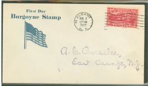 US 644 1927 2c Burgoyne - Sarasota (single) on an addressed (hand stamp) first day cover with an Albany, NY with a Roessler cach