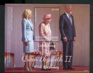 UNION ISLAND 95th BIRTHDAY QUEEN ELIZABETH II SOUVENIR SHEET MINT NH