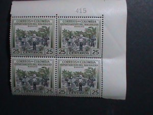 COLUMBIA 1956 SC#656 BANANA PLANTATION-MAGDALENA MNH-PLATE BLOCK VERY FINE