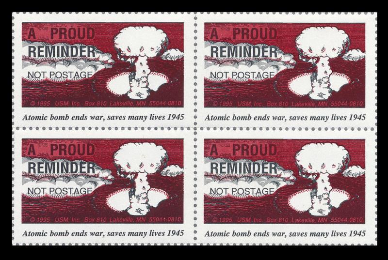 ATOMIC BOMB Stamps, Block of 4 - CINDERELLAS, VF MINT NH