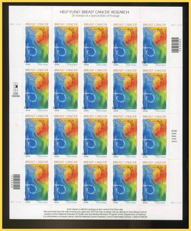 Sc # B1 Semi Postal BREAST CANCER RESEARCH  1st Class Rate (49¢)  MNH