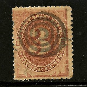 US 1880s+ 'Postage Due' Stamp w/Fancy Cancel:  SON Black Four-Ringed TARGET