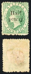 St Lucia SG9 1/2d on (6d) emerald-green Prepared for use Part Gum Cat 70 pounds