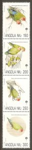 ANGOLA Sc# 840a MNH FVF 4Strip Birds Parrots