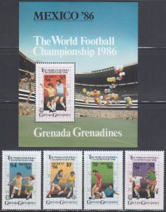 GRENADA GRENADINES Sc #772-6 CPL MNH SET of 4 + S/S - 1986 SOCCER CHAMPIONSHIPS