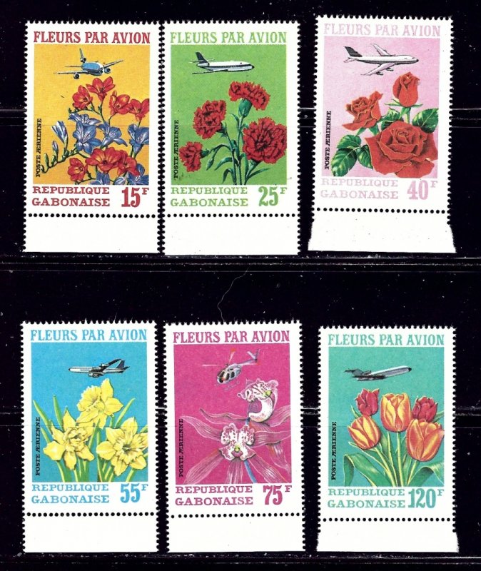 Gabon C109-11 MNH 1971 Flowers and Planes 6 values    (ap2027)