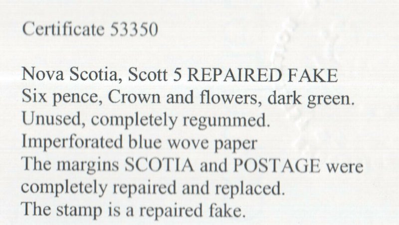 Nova Scotia #5 Mint Fine Extensive Hidden Repairs **With Certificate**