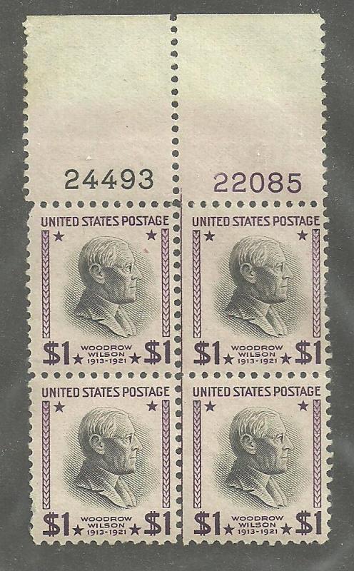 #832 Woodrow Wilson Plate Block Mint NH #24494/22085