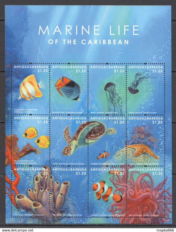 2012 Antigua & Barbuda Fishes Marine Life Caribbean #5058-69 Mnh Fat068 