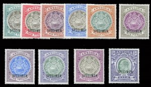 Antigua #21-30S Cat$225, 1903 Edward, complete set, overprinted Specimen, lig...